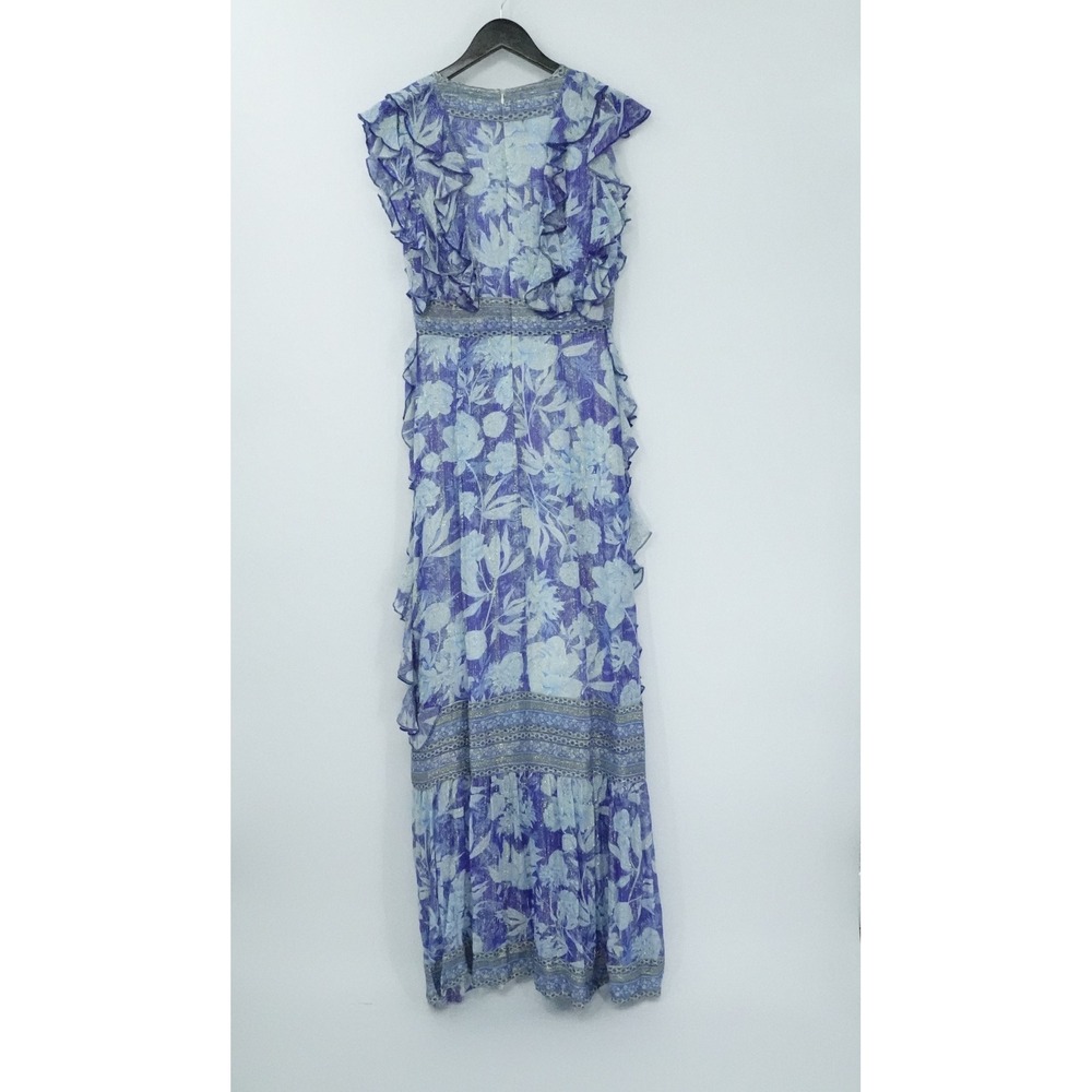 Just Bellina Dress Womens Small Blue Metallic Ruffle Boho Maxi Chic‎ Boho Flowy